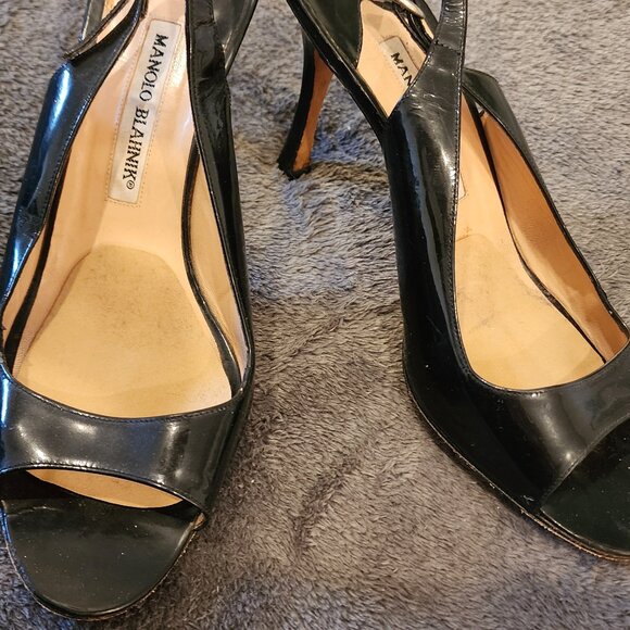 Manolo Blahnik Black Patent Slingback Heels – Size US 9 - Picture 3 of 8